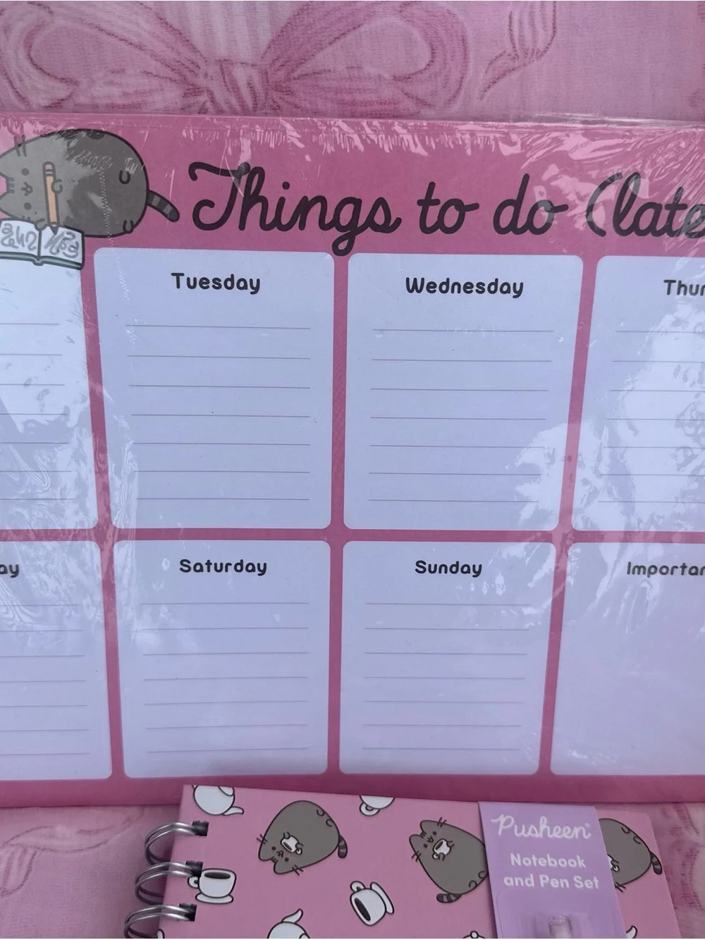 Pusheen Pink Weekly Desk Planner & Notebook with Pen Bundle.